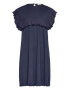 Pointelle Heart Dress W. Ruffle Dresses & Skirts Dresses Casual Dresses Short-sleeved Casual Dresses Navy Copenhagen Colors