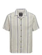 Onstrev Life Reg Ss Struc Stripe Shirt Tops Shirts Short-sleeved Cream ONLY & SONS