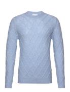 Man O-Neck Cable Sweater Designers Knitwear Round Necks Blue Davida Cashmere