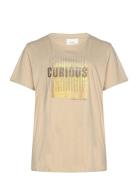 Carmiko Life Curious Ss Boxy Tee Jrs Tops T-shirts & Tops Short-sleeved Beige ONLY Carmakoma