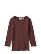 Rib T-Shirt Reese Tops T-shirts Long-sleeved T-Skjorte Burgundy Wheat