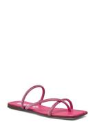 Biasissel Strappy Slide Rhinest Smooth Leather Flade Sandaler Pink Bianco