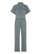 Denim Jumpsuit With Multi-Position Buttons Bottoms Jumpsuits Blue Mango