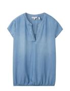 Shortsleeve Blouse Denim Look Tops Blouses Short-sleeved Blue Tom Tailor