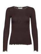 Organic T-Shirt W/ Lace1 Tops T-shirts & Tops Long-sleeved Brown Rosemunde