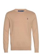 Slim Fit Textured Cotton Sweater Tops Knitwear Round Necks Beige Polo Ralph Lauren