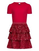 Dress S S Sequin Flounce Skirt Dresses & Skirts Dresses Casual Dresses Short-sleeved Casual Dresses Red Lindex