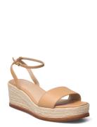 Leona Nappa Leather Espadrille Espadrillos Med Hæl Sandal Beige Lauren Ralph Lauren