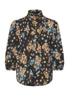 Floral Georgette Blouson-Sleeve Shirt Tops Blouses Long-sleeved Black Lauren Ralph Lauren