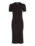 Modal Rib Slit Detail Midi Dress Knælang Kjole Black Calvin Klein