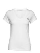 Ck Embroidery Stretch V-Neck Tops T-shirts & Tops Short-sleeved White Calvin Klein Jeans