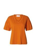 Slfcarli Ss V-Neck Tee Tops T-shirts & Tops Short-sleeved Orange Selected Femme