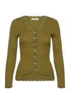 Rwbabette Ls V-Neck Regular Lace Ca Tops Knitwear Cardigans Green Rosemunde