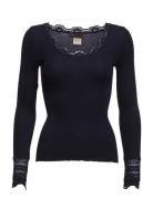 Rwbenita Ls O-Neck Lace T-Shirt Tops T-shirts & Tops Long-sleeved Black Rosemunde