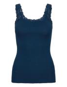 Rwbabette Sl Deep Back Lace Top Tops T-shirts & Tops Sleeveless Blue Rosemunde