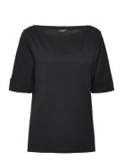 Stretch Cotton Boatneck Tee Tops T-shirts & Tops Short-sleeved Black Lauren Ralph Lauren