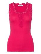 Silk Top W/ Button & Lace Tops T-shirts & Tops Sleeveless Pink Rosemunde