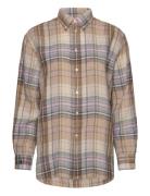 Relaxed Fit Plaid Linen Shirt Tops Shirts Long-sleeved Brown Polo Ralph Lauren