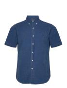 Custom Fit Seersucker Shirt Tops Shirts Short-sleeved Blue Polo Ralph Lauren