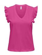 Onlmay S/S Frill V-Neck Top Box Jrs Tops T-shirts & Tops Short-sleeved Pink ONLY