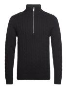 Slhryan Structure Half Zip Tops Knitwear Half Zip Jumpers Black Selected Homme