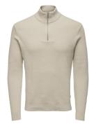 Onsphil Reg 12 Struc Half Zip Knit Noos Tops Knitwear Half Zip Jumpers Cream ONLY & SONS