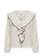 Onllise V-Neck Contrast Frill Shirt Wvn Tops Blouses Long-sleeved Cream ONLY