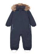 Coverall W. Fake Fur Outerwear Coveralls Snow-ski Coveralls & Sets Navy Color Kids