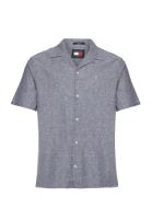 Tjm Linen Blend Camp Shirt Ext Tops Shirts Short-sleeved Navy Tommy Jeans