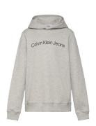 Inst. Logo Reg. Terry Hoodie Tops Sweatshirts & Hoodies Hoodies Grey Calvin Klein