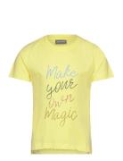 T-Shirt W. Print -S/S, Cotton Tops T-Kortærmet Skjorte Yellow Color Kids