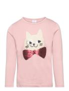 Top L S Placement Print Cat Wi Tops T-shirts Long-sleeved T-Skjorte Pink Lindex