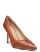 Lynden Burnished Leather Pump Shoes Heels Pumps Classic Brown Lauren Ralph Lauren