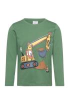 Top Ls Working Vehicles Placem Tops T-shirts Long-sleeved T-Skjorte Green Lindex