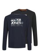 Jjluke Tee Ls Crew Neck 2Pk Mp Jnr Tops T-shirts Long-sleeved T-Skjorte Navy Jack & J S