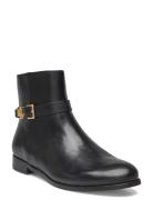 Brooke Burnished Leather Bootie Shoes Boots Ankle Boots Ankle Boots Flat Heel Black Lauren Ralph Lauren