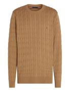 Classic Cotton Cable Crew Neck Tops Knitwear Round Necks Brown Tommy Hilfiger