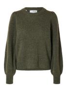 Slflulu Ls Knit Rib O-Neck Noos Tops Knitwear Jumpers Khaki Green Selected Femme