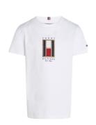 Flag Embroidered Reg Tee Ss Tops T-Kortærmet Skjorte White Tommy Hilfiger