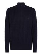 Classic Cotton Cable Zip Mock Tops Knitwear Half Zip Jumpers Navy Tommy Hilfiger