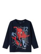 Nmmjaris Spiderman Ls Top Mar Tops T-shirts Long-sleeved T-Skjorte Navy Name It