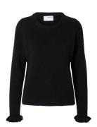 Slflulu Ls Knit Frill Cuff O-Neck Noos Tops Knitwear Jumpers Black Selected Femme