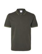 Slhslim-Toulouse Detail Ss Polo Noos Tops Polos Short-sleeved Green Selected Homme