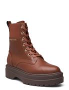 Leather Elastic Rib Laceup Shoes Boots Ankle Boots Laced Boots Brown Tommy Hilfiger