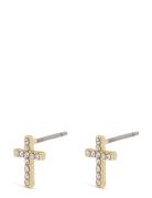 Clara Recycled Crystal Cross Earrings Accessories Jewellery Earrings Studs Gold Pilgrim