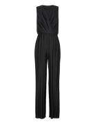 Ronnie Pleated V Neck Jumpsuit Bottoms Jumpsuits Black French Connection