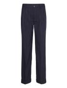 Pleated Wool-Blend Crepe Pant Bottoms Trousers Straight Leg Navy Lauren Ralph Lauren