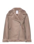 Faux Shearling-Lined Jacket Læderjakke Skindjakke Beige Mango