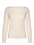 Boat-Neck Lyocell T-Shirt Tops T-shirts & Tops Long-sleeved Cream Mango