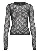 Geometric Openwork T-Shirt Tops T-shirts & Tops Long-sleeved Black Mango